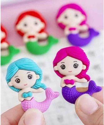 LDE Girl's Cartoon Mini Mermaid Shaped Eraser Non-Toxic Eraser Set Of 2 Non-Toxic Eraser(Set of 2, Multicolor)