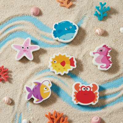 KHUSHA CREATIONS Set of 10 Ocean Theme Erasers for Kids | Sea Animal School Erasers Non-Toxic Eraser(Set of 10, Multicolor)