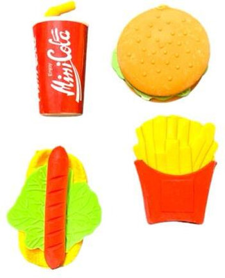 LDE 3D Cute Fast Food Eraser Rubber Set With 2 Pearl Pencil Combo Eraser Non-Toxic Eraser(Set of 6, Multicolor)