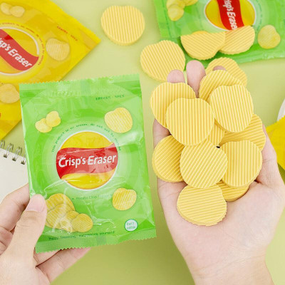 MARMORIS ECOM Potato Chips Shaped Erasers for Kids, Non-Toxic Unique Rubber- 4 Pcs Non-Toxic Eraser(Set of 1, Yellow)