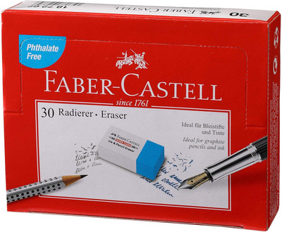 FABER-CASTELL Faber-Castell Ink and Pencil Eraser - Pack of 30 (White and Blue) Eraser(White)