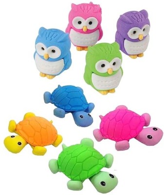 Caviors Cute Owl and Tortoise Shape Eraser for School Kids Non-Toxic Eraser(Multicolor)