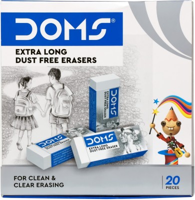 DOMS Extra-Long Dust Free Non-Toxic Eraser(Set of 20, White)