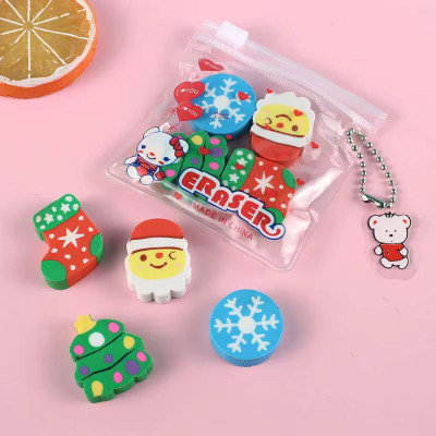 GLITREEPROPS Kawaii santa claus Christmas tree erasers Fancy school stationery small gift Non-Toxic Eraser(Multicolor)