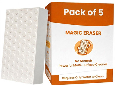 NATKR Magic Eraser Sponge Pack of 5 | Multi-Purpose Melamine Cleaning Non-Toxic Eraser(Set of 5, White)