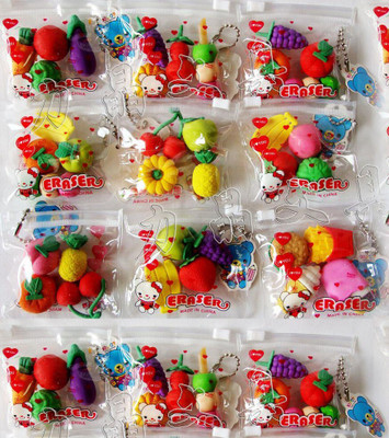 Art Bundle Fruit or vegetable pouch Eraser Set - Pack of 12 Pouch Set Non-Toxic Eraser(Set of 12, Multicolor)