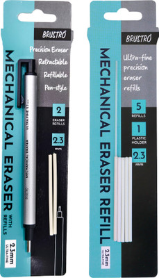 BRuSTRO Mechanical Precision Retractable Zero Eraser with 5 Refills and 1 Plastic Holder Non-Toxic Eraser(White, 2.3 mm lead)