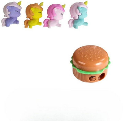 KALRA MAGIC 4 Pcs Color Unicron Shape Erasers + 1 Burger Sharpener Stationery Set Eraser(Set of 1, Multicolor3) KALRA MAGIC 4 Pcs Color Unicron Shape Erasers + 1 Burger Sharpener Stationery Set Eraser(Set of 1, Multicolor3)