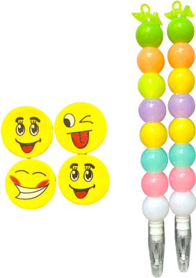 LDE 3D Cute Emoji Face Smiley Eraser Rubber Set With 2 Pearl Pencil Combo Eraser Non-Toxic Eraser(Set of 6, Multicolor)