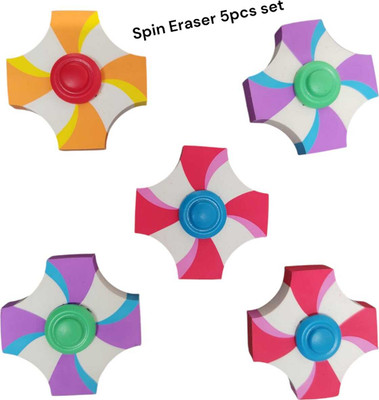 Mahek Non Toxic Dust Free Spin Erasers Spinner Erasers Multicolour (Pack of 5) Non-Toxic Eraser(Set of 5, Multicolor)