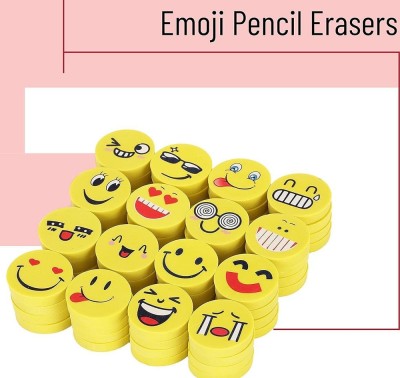 BM RETAIL 36 Pcs Smiley Emoji Face Erasers Set for Kids Educational Stationary Kit Non-Toxic Eraser(Yellow)