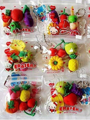 NIVO 6 Packets (24 Pcs )of Cute Eraser Fruit Style Eraser Set Non-Toxic Eraser(Set of 6, Multicolor)