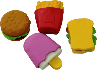 Samogrik Fast Food Shape Fancy Eraser Set Eraser Non-Toxic Eraser(Set of 4, Multicolor)