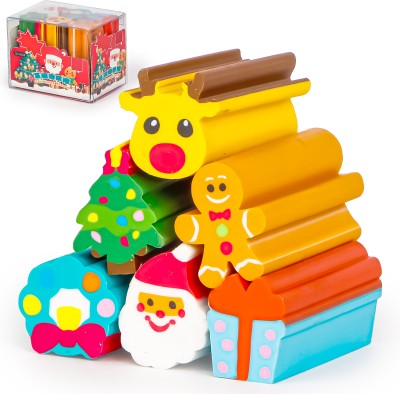 FIDDLERZ 12 Pieces 3D Erasers Christmas Snow man Santa Claus Party Favors Children Non-Toxic Eraser(Set of 2, Multicolor)