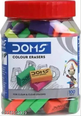 DOMS Dust-Free Rectangular Erasers with Jar - Non-Toxic and Safe Non-Toxic Eraser(Set of 100, Multicolor)