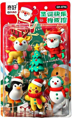 AAHANSHOPPE CHRISTMAS XMAS SPECIAL THEME ERASER GIFT SET PACK OF 6 ERASERS MULTICOLOUR Non-Toxic Eraser(Set of 6, Multicolor)
