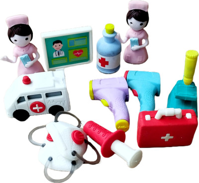 TECHNOCHITRA Unique Doctor Playset for kids Non-Toxic Eraser(Set of 12, Multicolor)