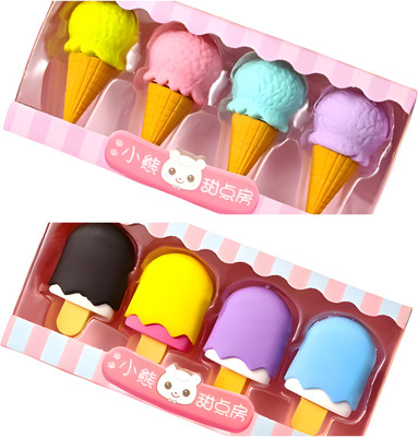 BITSY BLOOM Cones-Ice-Cream Shape Eraser Non-Toxic Eraser(Set of 2, Multicolor)