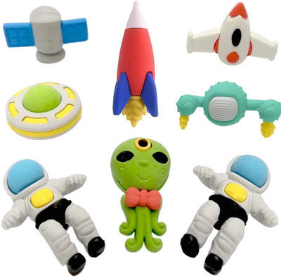 BKDT Marketing Cutest Global Astronaut Outer Space Erasers - Set of 2 - Total 8 Erasers Non-Toxic Eraser(Set of 2, Multicolor)