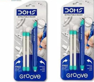 DOMS Retractable Eraser with 2 Extra Refill Non-Toxic Eraser (Multicolor) pack of 2 Non-Toxic Eraser(multicolours)