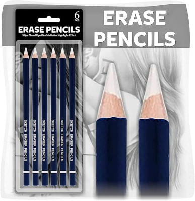 Qalam Kaari Art Pencil Eraser for Artists Non-Toxic Eraser for Sketching, Drawing, Arts, Non-Toxic Eraser(Set of 6, White, Blue)