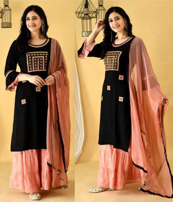 A One Collection Women Kurti Sharara Dupatta Set