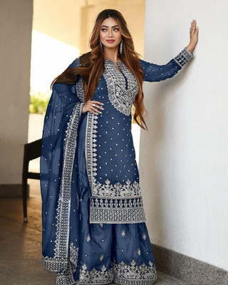CHAMUNDAART Women Ethnic Top Sharara Dupatta Set