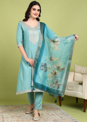 Hiva Trendz Embroidered Kurta, Trouser/Pant & Dupatta Set
