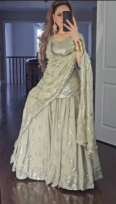 VIBHULEHENGA Embroidered Stitched Lehenga & Crop Top(Light Green)