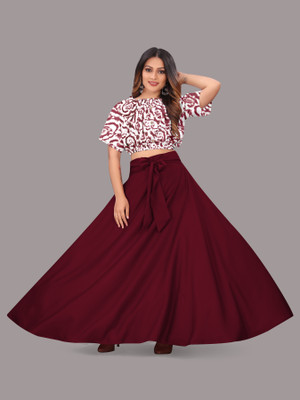 okf Women Crop Top Skirt Set