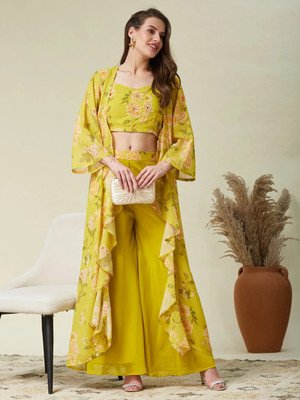 MOKOSH Women Crop Top Palazzo Cape Set