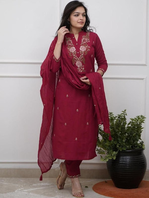 Heturaj fashion Embroidered Kurta, Trouser/Pant & Dupatta Set