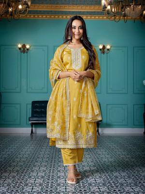 Royal Export Embroidered Kurta, Trouser/Pant & Dupatta Set