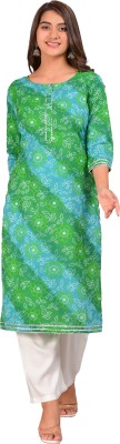 Vadhi Women Printed Straight Kurta(Green)