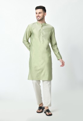 Ambi Men Solid Straight Kurta(Green)