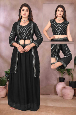 Poonam creation Women Crop Top Skirt Ethnic Jacket Set