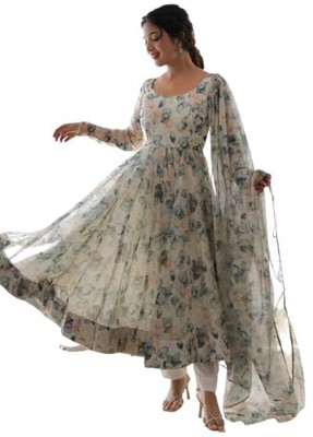 swara creation Flared/A-line Gown(White)