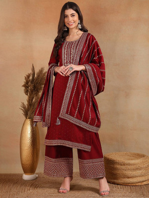 AHIKA Women Kurta Palazzo Dupatta Set
