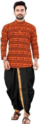 CRYSTALREVENUE Men Kurta Dhoti Set