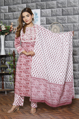 Affo Floral Print Kurta, Trouser/Pant & Dupatta Set