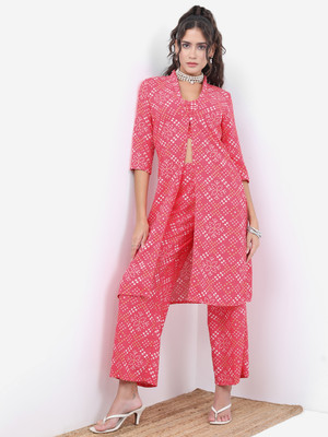 Vishudh Women Ethnic Top Palazzo Ethnic Jacket Set