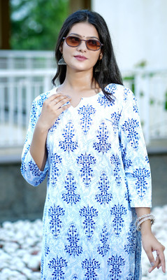 Surhi Women Printed Straight Kurta(White)
