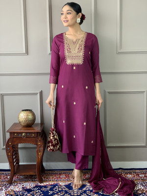 Parnavi Solid Kurta, Trouser/Pant & Dupatta Set