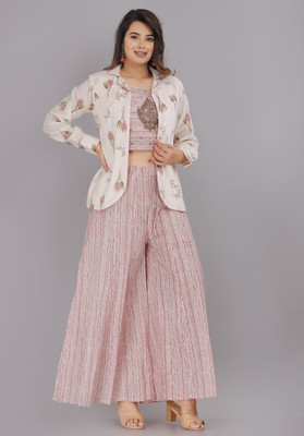 JC4U Women Ethnic Top Sharara Ethnic Jacket Set