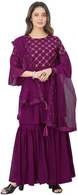 KP FABBBBBBB Embroidered Kurta, Sharara & Dupatta Set