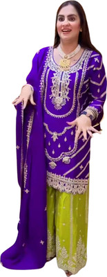 NITUFAB Women Ethnic Top Palazzo Dupatta Set