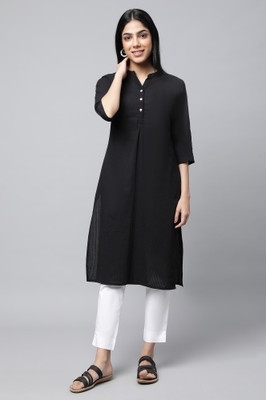 Aurelia Women Solid Straight Kurta(Black)