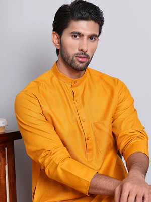 Jompers Men Solid Straight Kurta(Yellow)