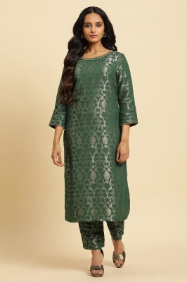 W Women Printed Straight Kurta(Green)