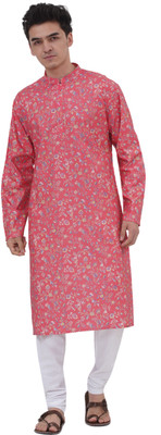 Sethukrishna Men Printed A-line Kurta(Pink)